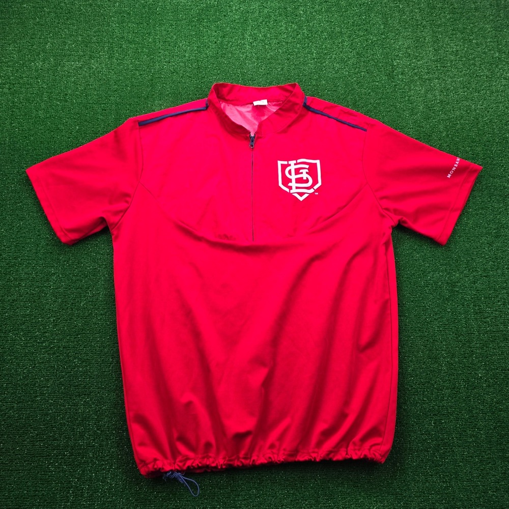 St‎ Louis Cardinals Windbreaker Shirt Mens XL Red 1/4 Zip Pullover MLB Baseball